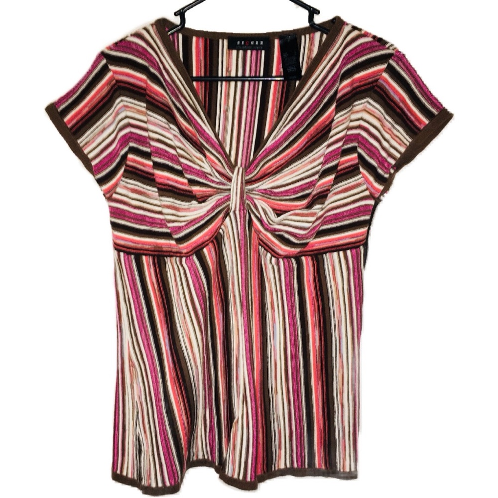 Liz Claiborne Axcess Pink Brown Striped Knit Top L
